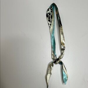 Silk Scarf with Animal Print and Chains beige black and turquoise